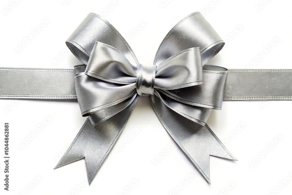 Silver ribbon with bow isolated on white background Silver ribbon with bow isolated on white background