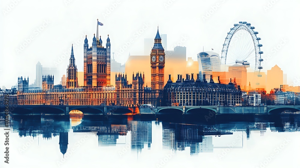 Obraz premium London cityscape double exposure contemporary style minimalist artwork collage illustration design 