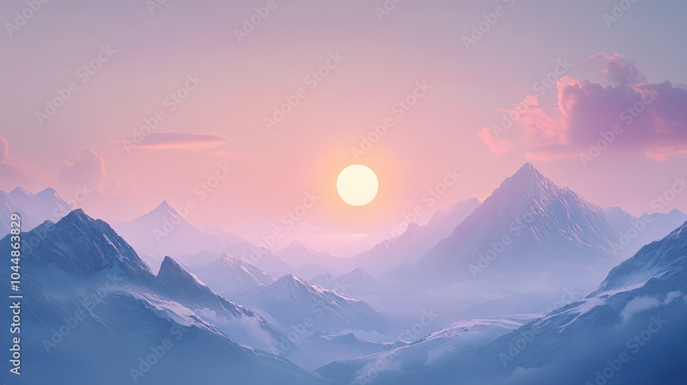 A breathtaking view of mountains at dawn, their sun-kissed peaks glowing warmly under the rising sun. Soft pastel hues fill the sky, creating a serene atmosphere. A breathtaking view of mountains at dawn, their sun-kissed peaks glowing warmly under the rising sun. Soft pastel hues fill the sky, creating a serene atmosphere.