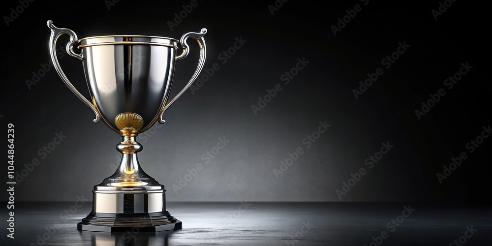 Silver trophy with gold top on black background Silver trophy with gold top on black background