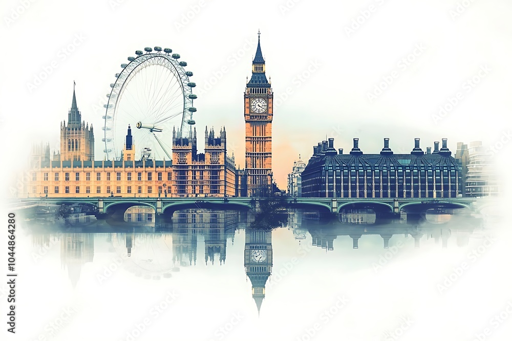 Obraz premium London cityscape double exposure contemporary style minimalist artwork collage illustration design