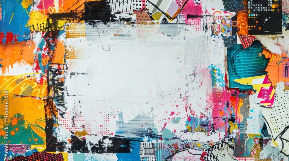 Fototapeta premium A colorful and dynamic composition featuring graffiti-style elements and abstract forms, blending together to create a bold and energetic visual experience.
