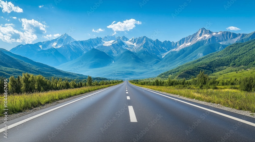 Fototapeta premium Empty asphalt road and mountains under clear sky