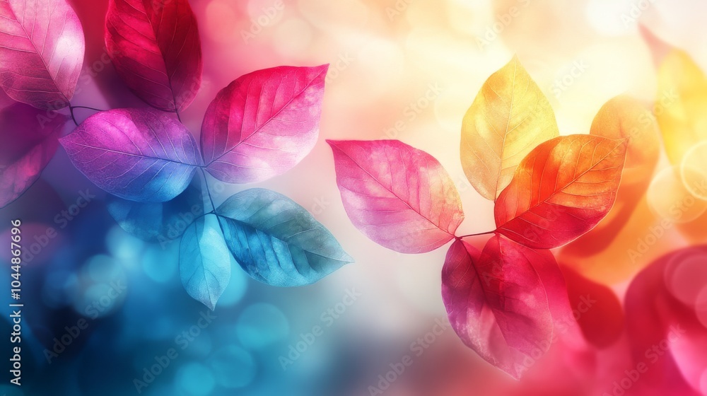 Vivid leaves in hues of blue and orange float against a soft and dreamy bokeh background, evoking feelings of serenity and peaceful contemplation. Vivid leaves in hues of blue and orange float against a soft and dreamy bokeh background, evoking feelings of serenity and peaceful contemplation.