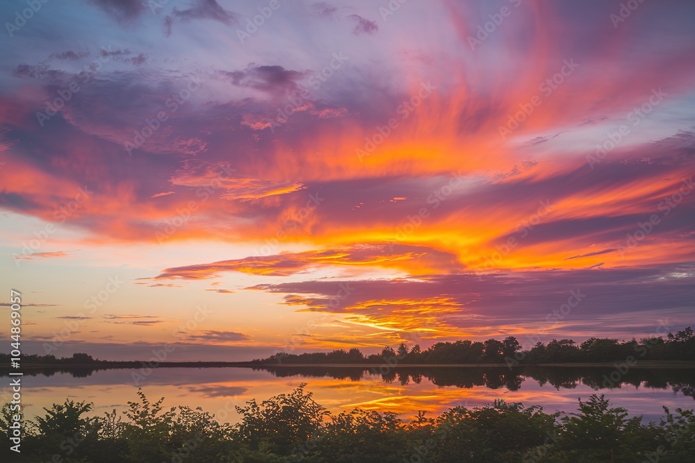 A breathtaking sunset, with the sky painted in hues of orange, pink, and purple A breathtaking sunset, with the sky painted in hues of orange, pink, and purple