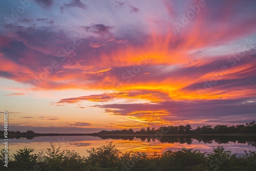 A breathtaking sunset, with the sky painted in hues of orange, pink, and purple