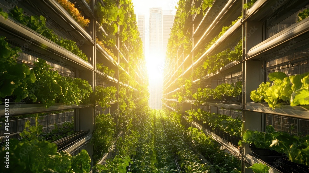 An automated vertical farm inside a cityscape, growing fresh produce sustainably with minimal land usage, emphasizing urban agriculture. An automated vertical farm inside a cityscape, growing fresh produce sustainably with minimal land usage, emphasizing urban agriculture.