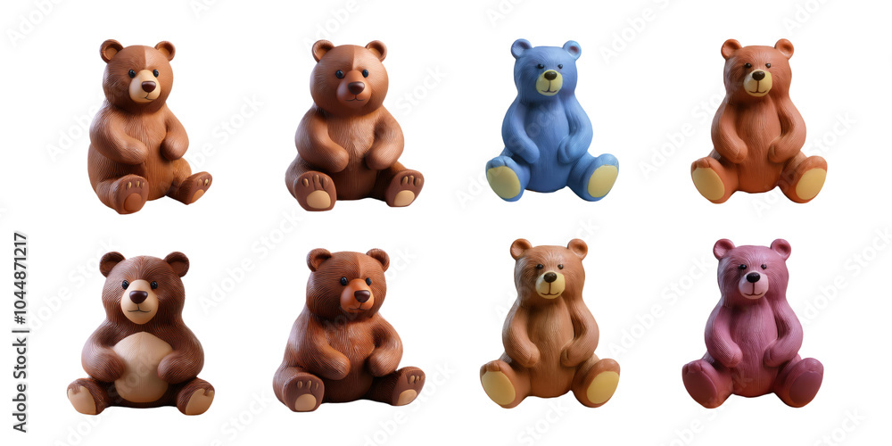 Fototapeta premium Colorful Collection of Cute Bear Figurines, PNG collection, set bundle, isolate on transparent or white background