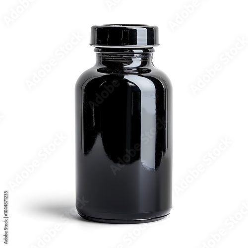 Black medicine bottle isolated on white background