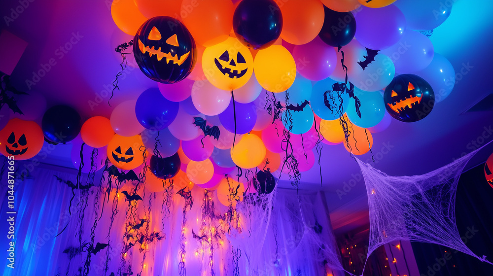 Obraz premium Halloween Party Decorations with Giant Balloons and Spooky Streamers