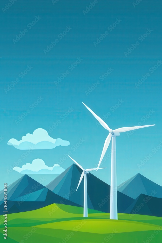 Wind energy farm near mountains, symbolizing clean energy landscape Wind energy farm near mountains, symbolizing clean energy landscape