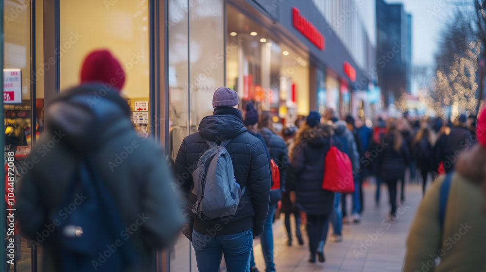 Long Line of Shoppers Waiting Outside a Black Friday Store Entrance Long Line of Shoppers Waiting Outside a Black Friday Store Entrance