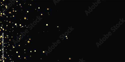 Luxury vector Golden confetti isolated on black background. Scatter gradient with gold confetti on dark backdrop. Glamour falling glitter. New year wallpaper .brochure template. Cover  texture design.