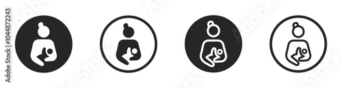 Breastfeeding vector icons. Mother feeding breast milk to baby sign. Lactating mother icon