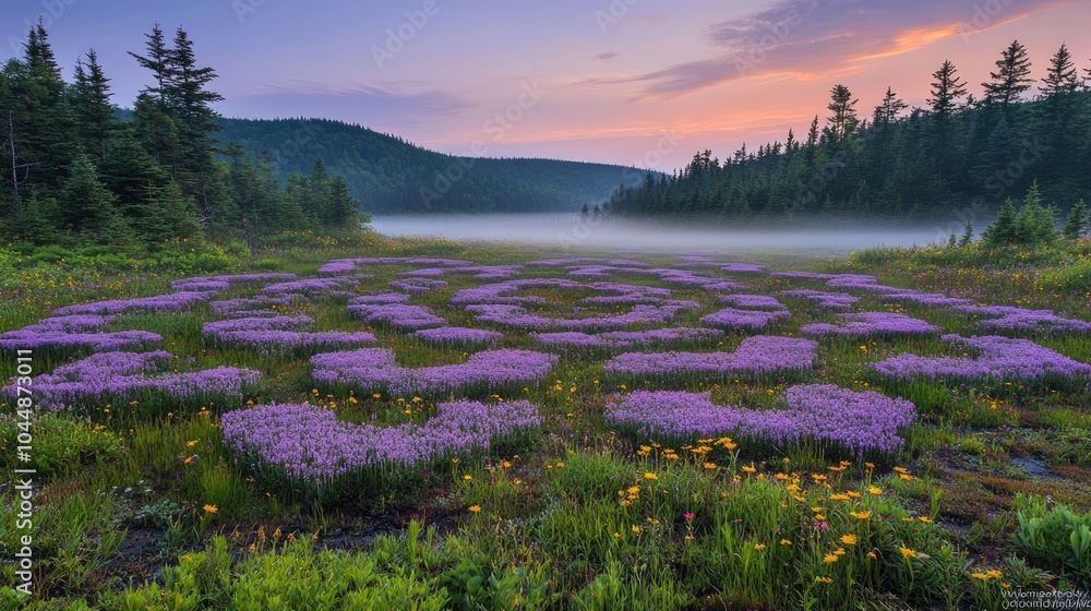 Fototapeta premium Serene Heart-Shaped Flower Garden at Dawn