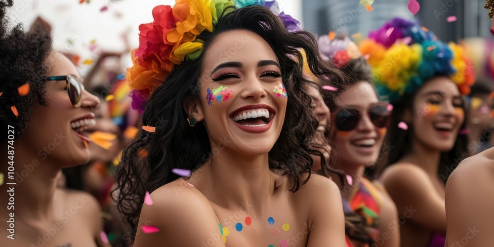 Obraz premium Joyful dancers celebrating on a vibrant pride float in colorful parade