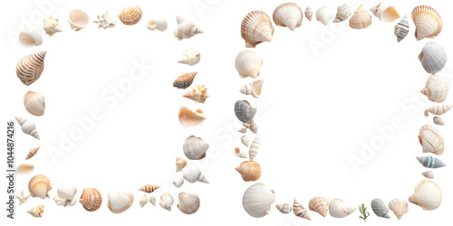 Wallpaper Mural A collection of assorted seashells arranged in two rectangular frames on a black background, highlighting their natural beauty and variety. Torontodigital.ca