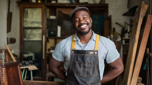 Smiling Craftsman Restoring Old Furniture in Workshop | Creativity, Hands-On Skills, and Joy in Craftsmanship