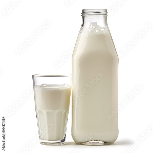 Bottle and glass of milk isolated on white background