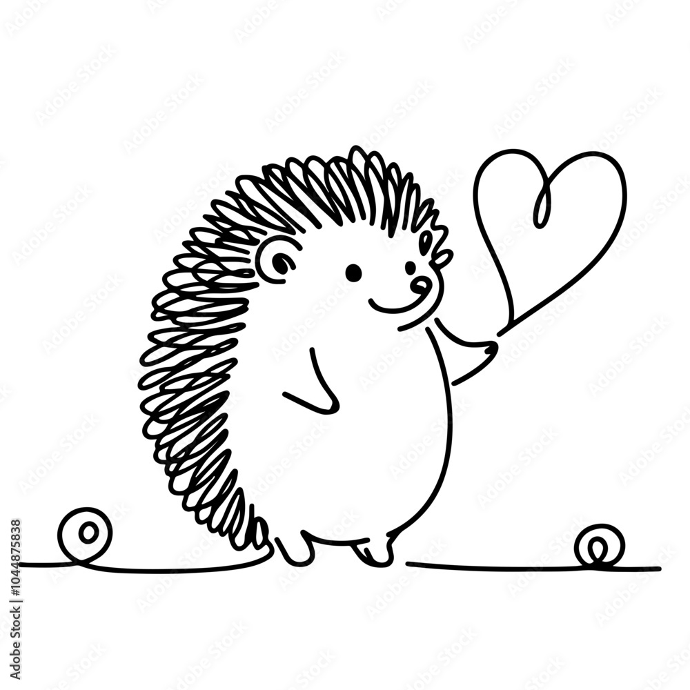 hedgehog one line art continuous drawing simple illustration, isolated on background hedgehog one line art continuous drawing simple illustration, isolated on background