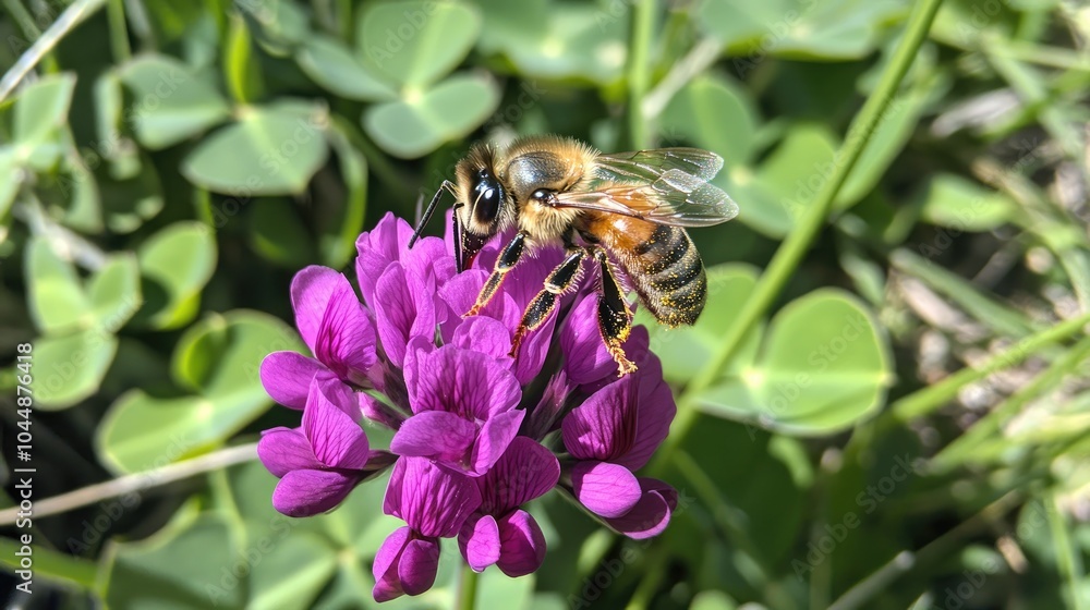 Bee Pollinating Purple Flower in Nature Bee Pollinating Purple Flower in Nature