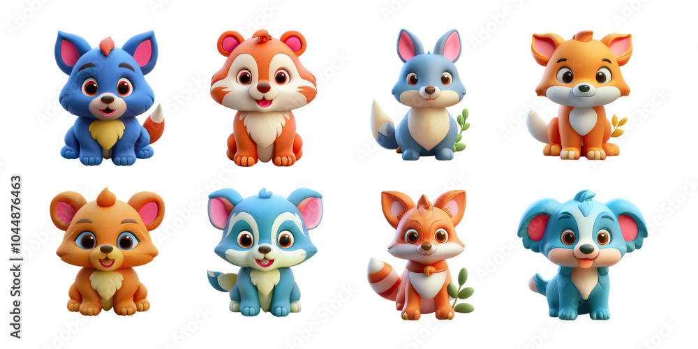 Fototapeta premium Cute Cartoon Animal Characters Collection, PNG collection, set bundle, isolate on transparent or white background