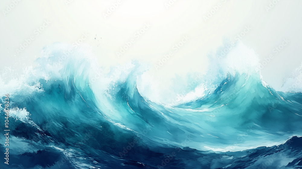 Fototapeta premium Watercolor ocean waves with dynamic turquoise and blue tones