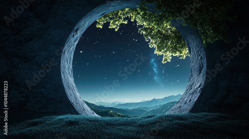 A magical portal opening in the night sky, revealing a fantastical world beyond the stars, a gateway to another dimension.