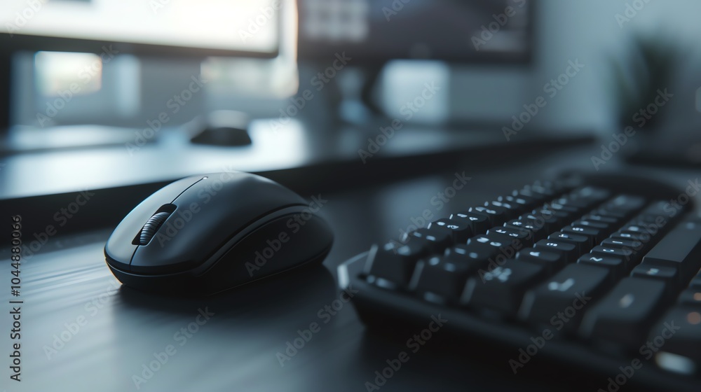 A detailed view of a computer mouse and keyboard A detailed view of a computer mouse and keyboard