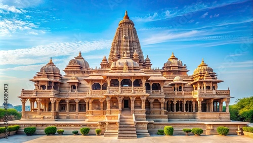 A beautiful stock photo of Shri Ram Mandir Temple in Ayodhya on the birthplace of Lord Rama , Ayodhya