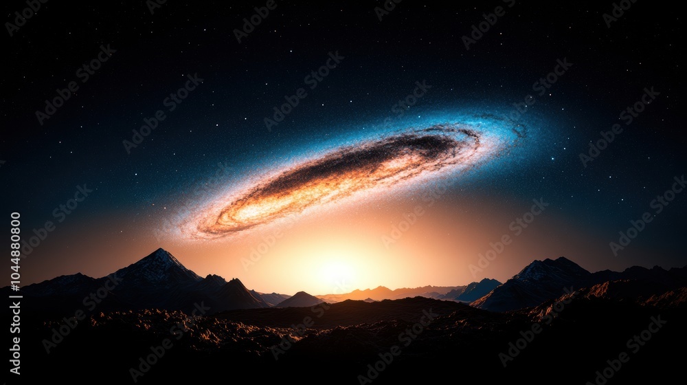 A panoramic view of the Milky Way, showcasing its spiral arms and its vastness, revealing the scale of our galaxy and the distance between stars. A panoramic view of the Milky Way, showcasing its spiral arms and its vastness, revealing the scale of our galaxy and the distance between stars.