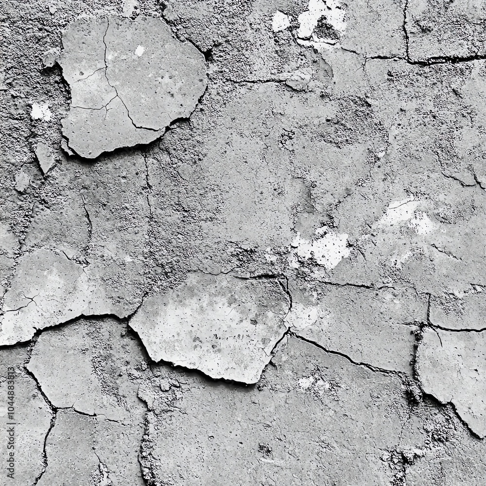 Cracked concrete texture background in grayscale showing weathered and aged surface detail. Cracked concrete texture background in grayscale showing weathered and aged surface detail.