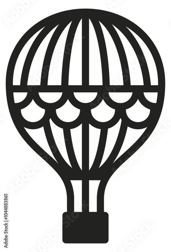 Silhouette d'une montgolfière dont le ballon est décoré d'ornements, élément graphique pour découpe laser ou création graphique, base pour conception d'objet de décoration