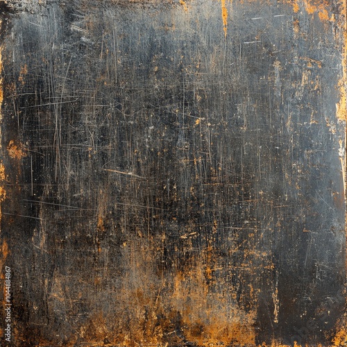 Textured rusted metal surface with scratches and patina, ideal for industrial backgrounds.