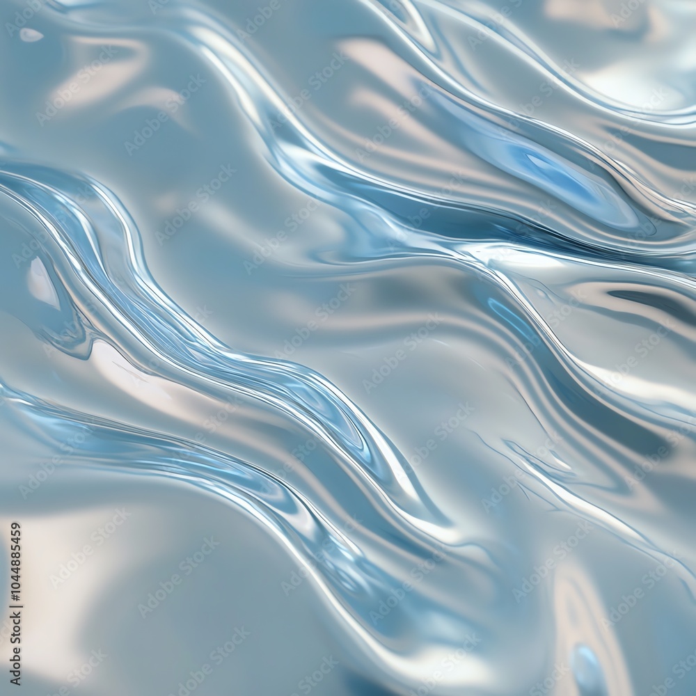 Fototapeta premium Abstract metallic liquid waves creating a fluid, shiny surface with reflective highlights.