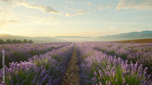 A beautiful lavender field stretches as far as the eye can see.