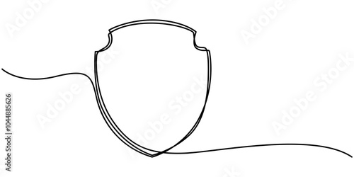 Continuous line drawing of shield One line protects linear symbol safety insurance concept vector illustration, Award badge continuous one line drawing, Social Skills Continuous Line Editable Icon