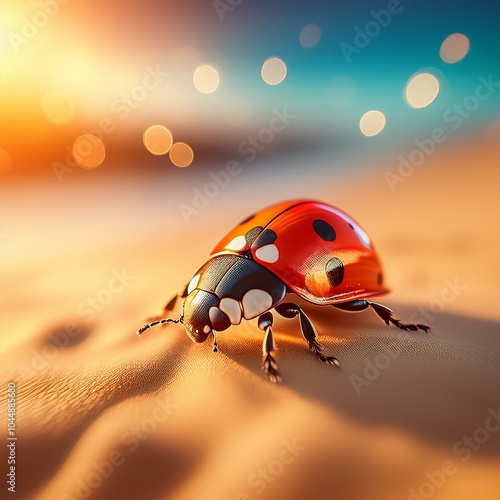 ladybug on a yellow  sand background