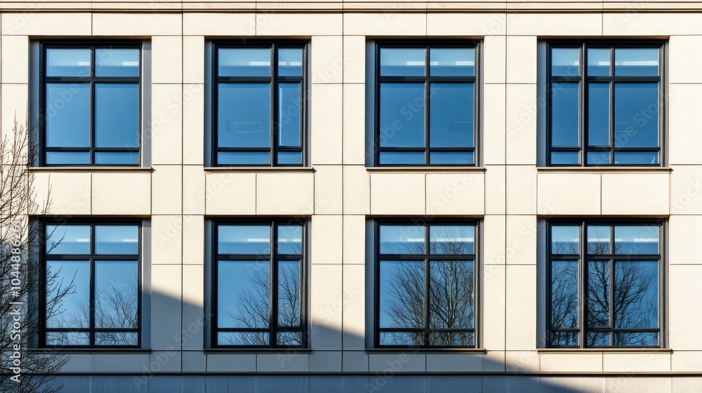 Modern Building Facade with Symmetrical Windows Modern Building Facade with Symmetrical Windows