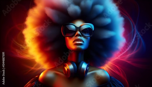 Digital Artwork of an African Woman Immersed in Music