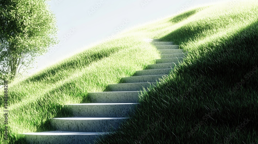 Obraz premium Serene Steps Leading Up a Green Hill
