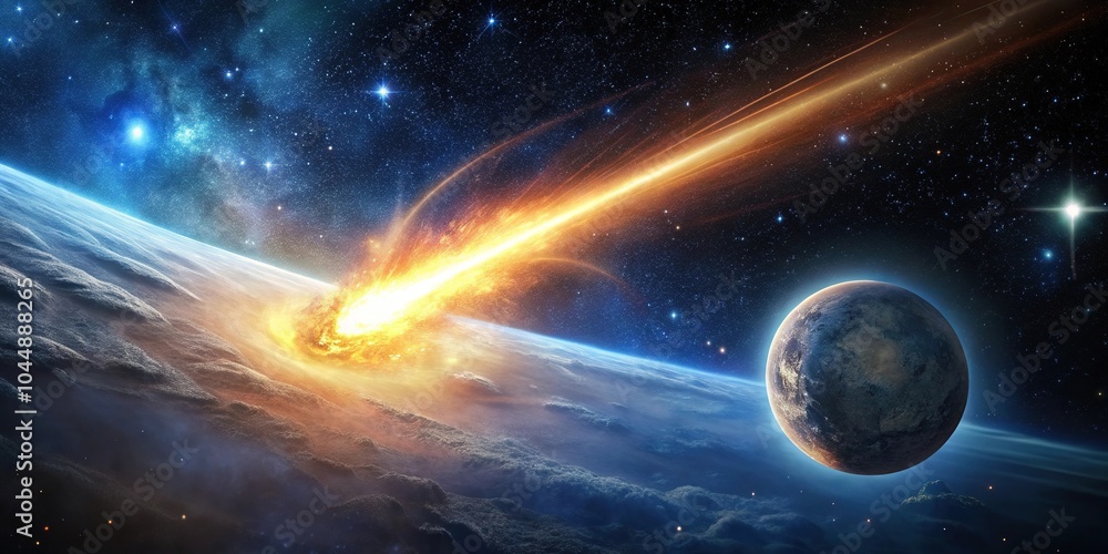Obraz premium Simulation of a meteorite impact in galaxy with minimalist design