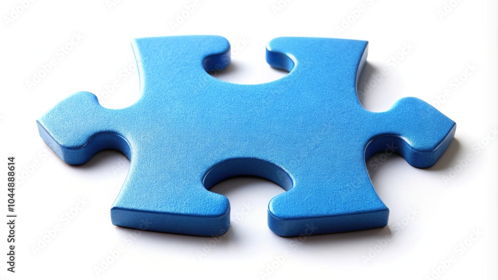 Single blue puzzle piece on white background Single blue puzzle piece on white background