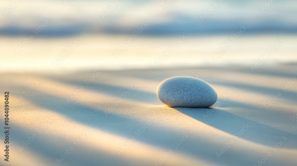 Tranquil Stone on Serene Beach at Sunrise Tranquil Stone on Serene Beach at Sunrise