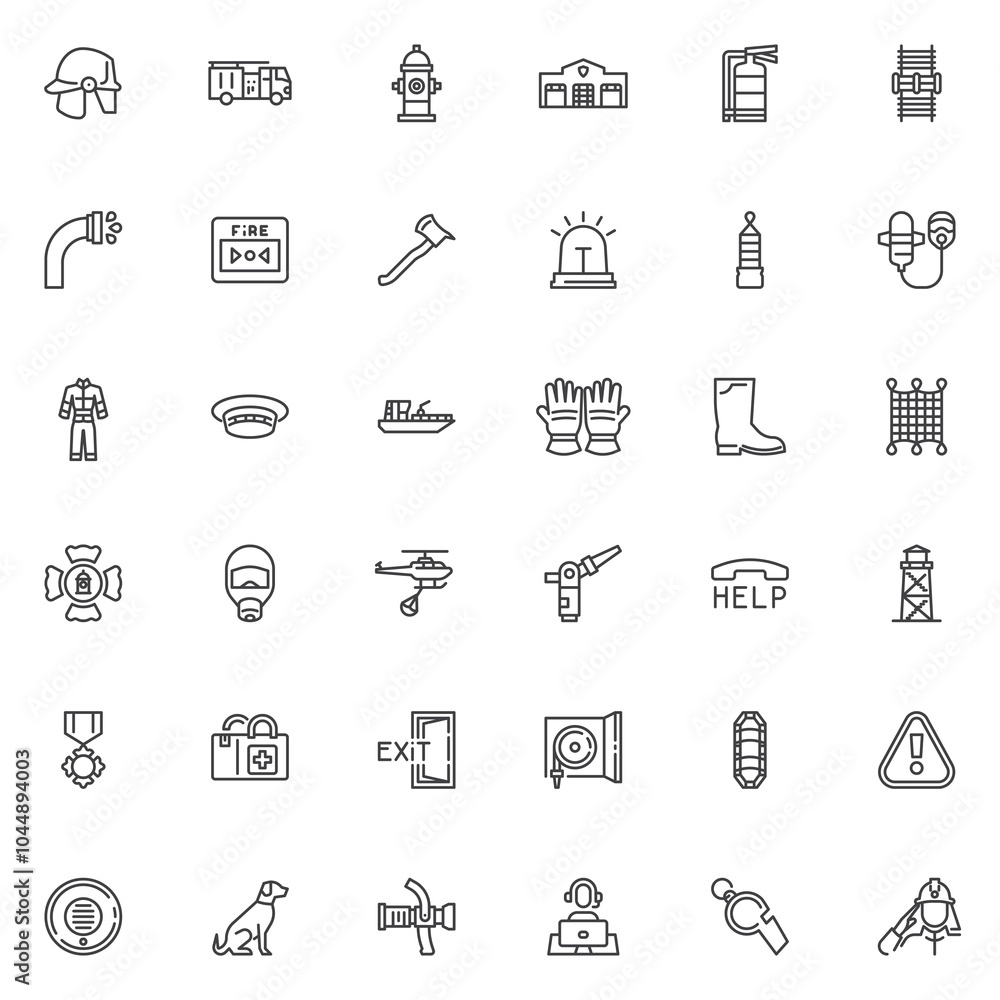Fire department line icons set Fire department line icons set