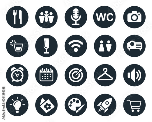 event icons set in circle gray color vector graphics
