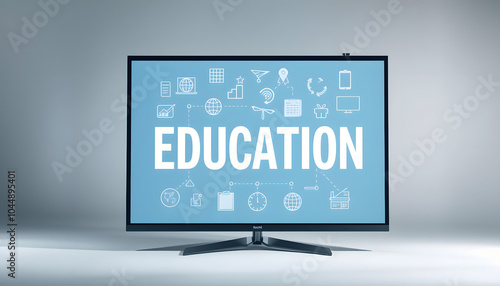 EDUCATION CONCEPT ON SCREEN isolated with white highlights, png