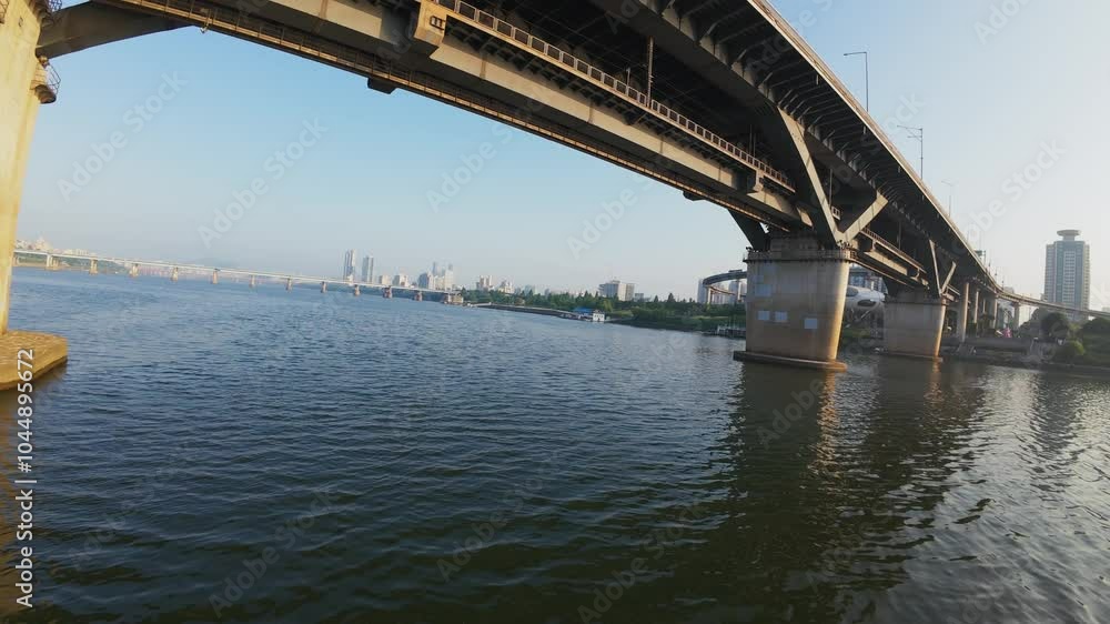 FPV Drone Flying Under a Han River Bridge in Seoul, South Korea FPV Drone Flying Under a Han River Bridge in Seoul, South Korea