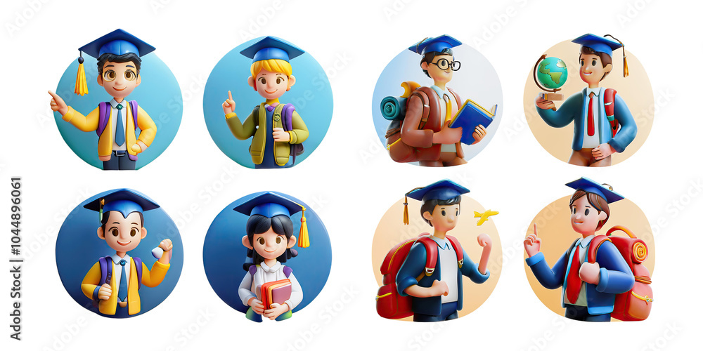 Diverse Students in Graduation Caps and Gowns, PNG collection, set bundle, isolate on transparent or white background Diverse Students in Graduation Caps and Gowns, PNG collection, set bundle, isolate on transparent or white background
