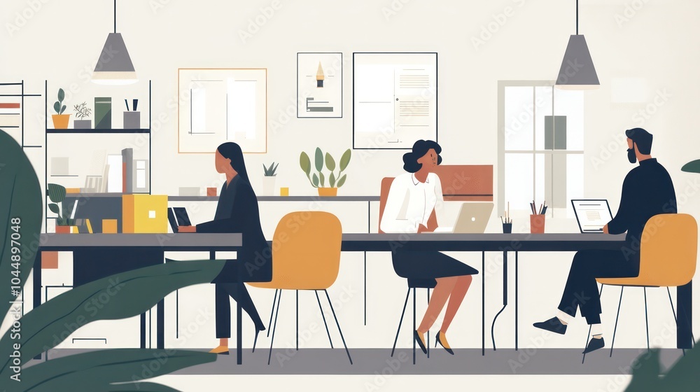 hybrid business team, team of professionals collaborating both in-office and remotely, balancing tasks and communication illustrations hybrid business team, team of professionals collaborating both in-office and remotely, balancing tasks and communication illustrations
